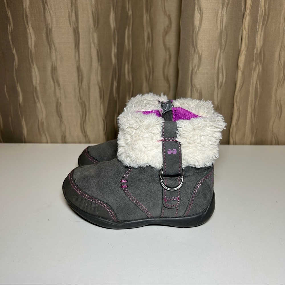 Surprize Stride Rite Delrae Toddler Baby Girl 5 Grey Faux Fur Trim Casual Boots